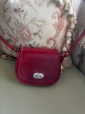 Red Leather Crossbody Bag - Classic Saddle Style